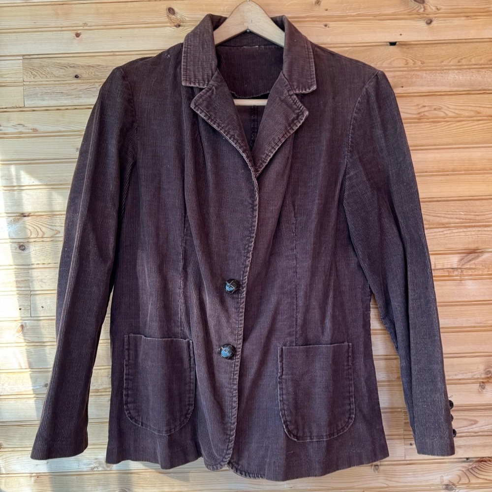 Blazer Corduroy Brown Women's VTG 1970s Covered Buttons Academia Grandpa Medium